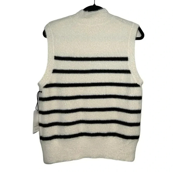 NWT Bailey 44 Soft Fuzzy Moc Turtleneck Sweater Vest Black and Cream Size Large - Picture 2 of 6
